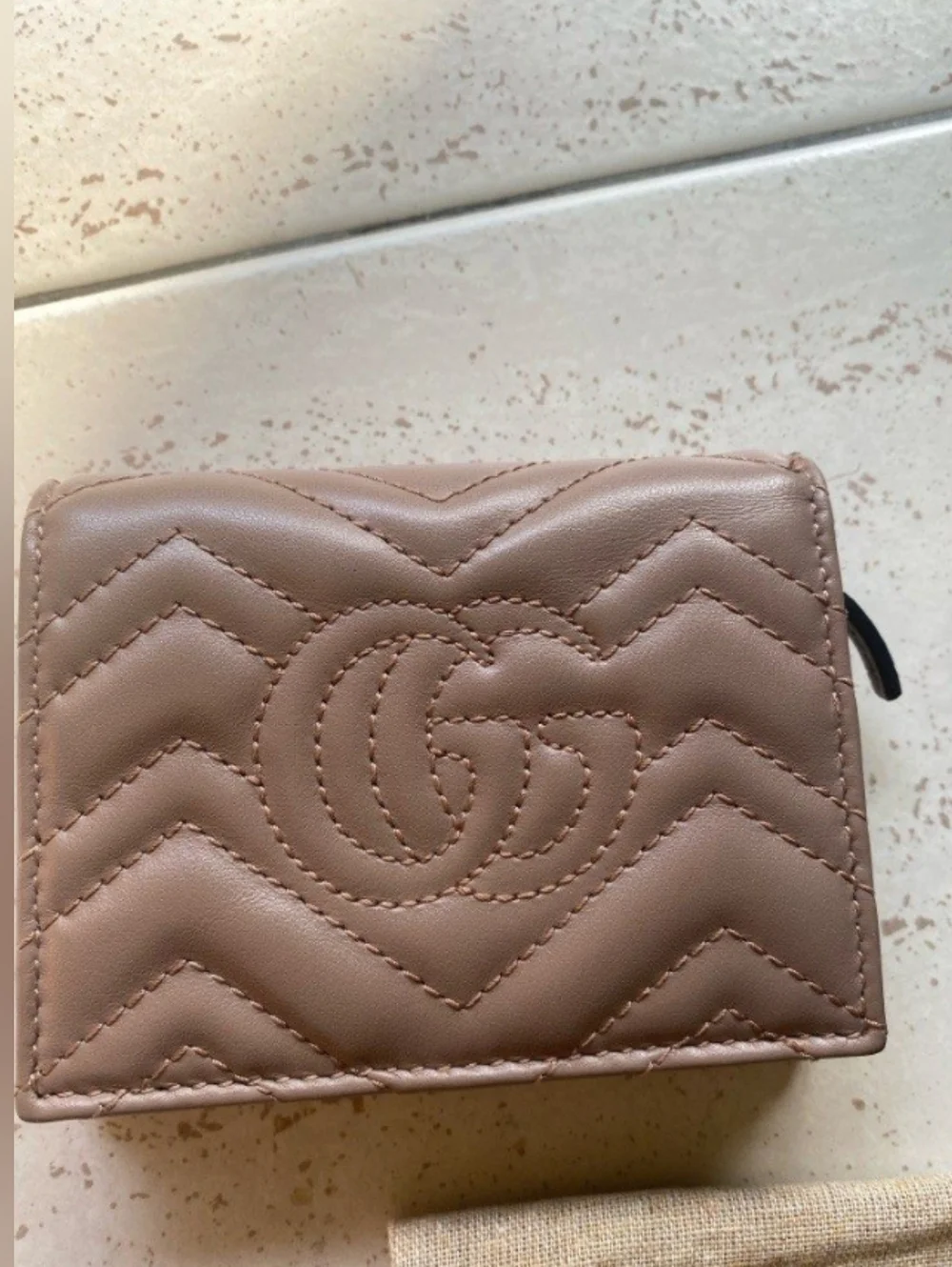 Gucci Small Chevron Wallet in Taupe with Gold Hardware